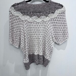 VINTAGE crochet handmade short sleeve beige boho